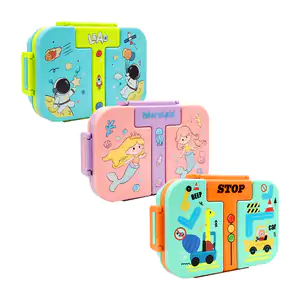 Tupper cuadrado de doble nivel con 4 compartimentos y diseño infantil…