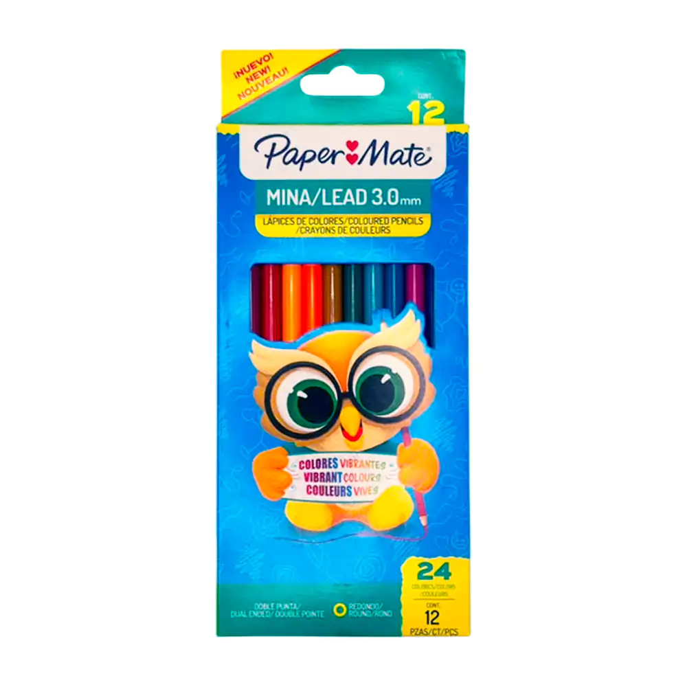 Caja con 12 lápices de colores, doble punta, redondos que dan 24 tono…