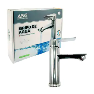 Grifo - monomando plano de acero inoxidable para lavabo, 14x19cm / 42…