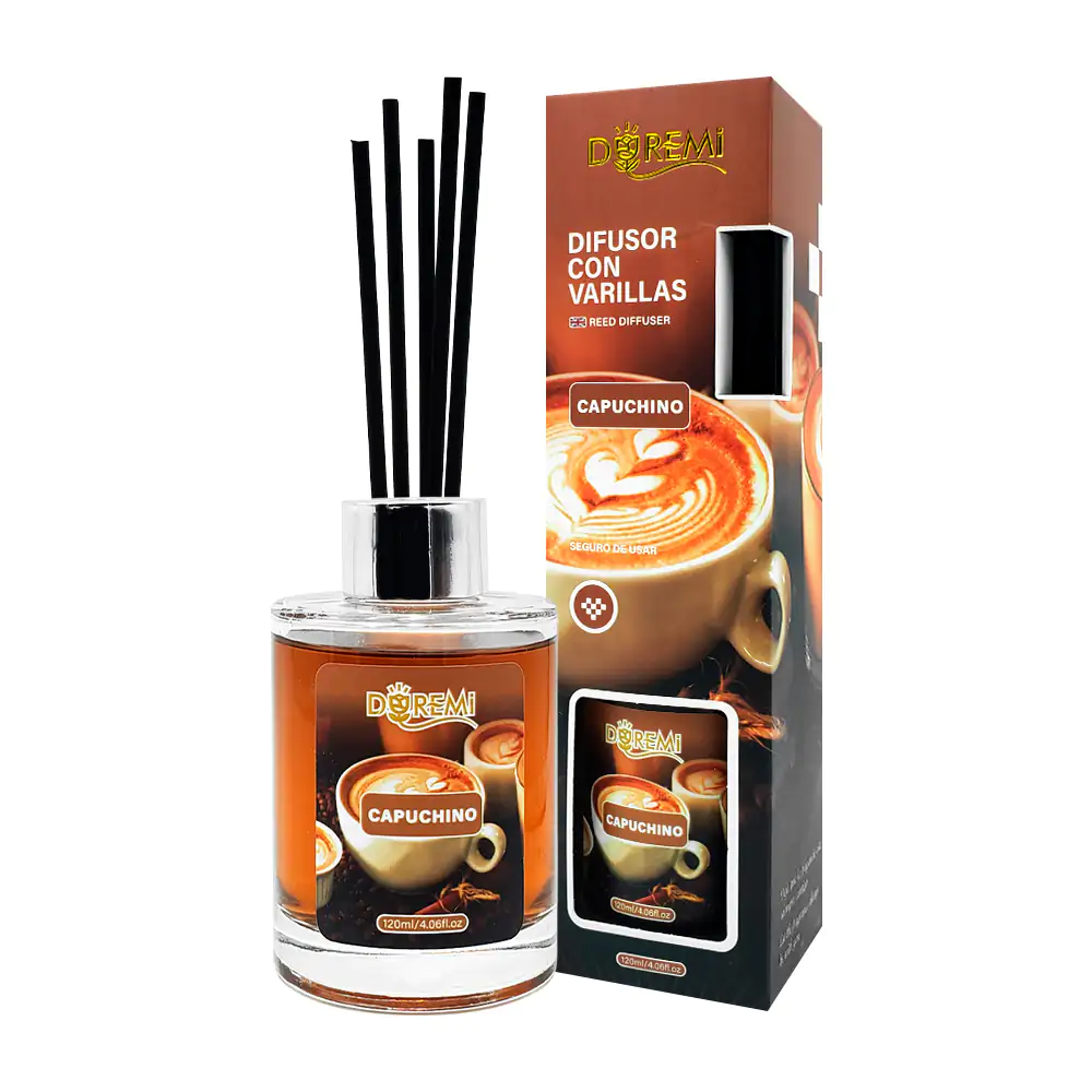 Aromatizante - difusor con varillas en frasco de 120ml, aroma capuchi…