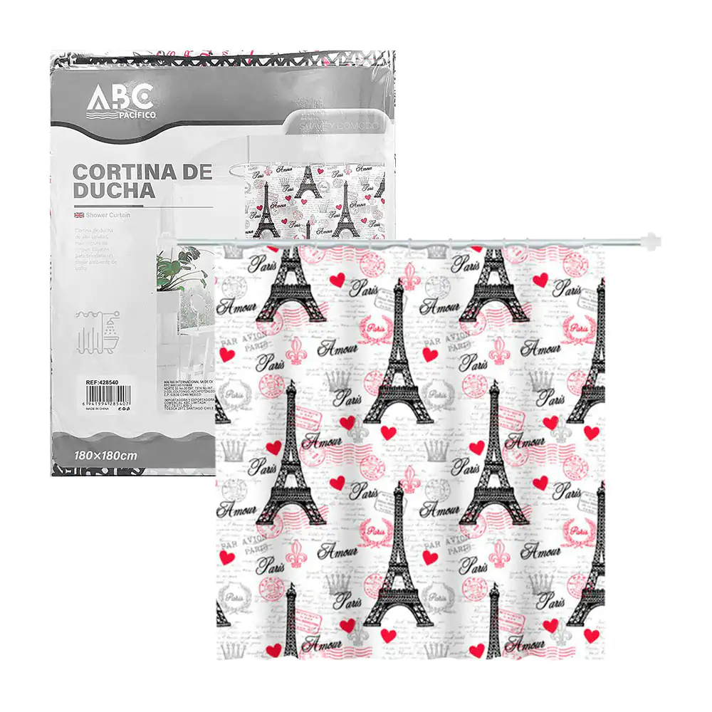 Cortina para baño de plástico resistente 180x180cm con 12 aros y dise…