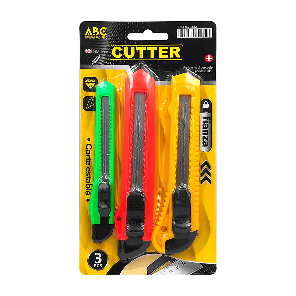 Blíster de 3 cutter en diferentes tamaños, corte estable y botón de s…