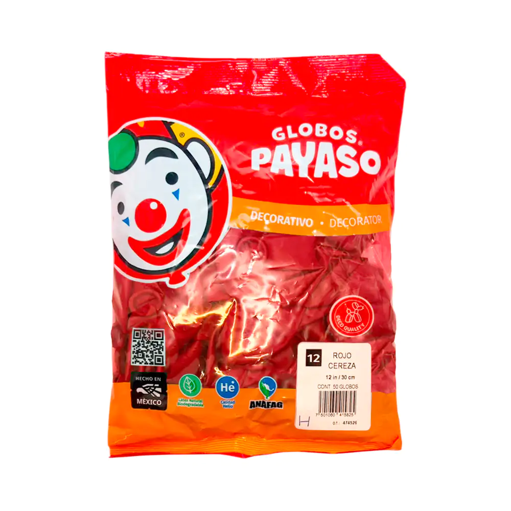 Paquete con 50 globos payaso de 12 pulgadas en tono rojo cereza / 415…