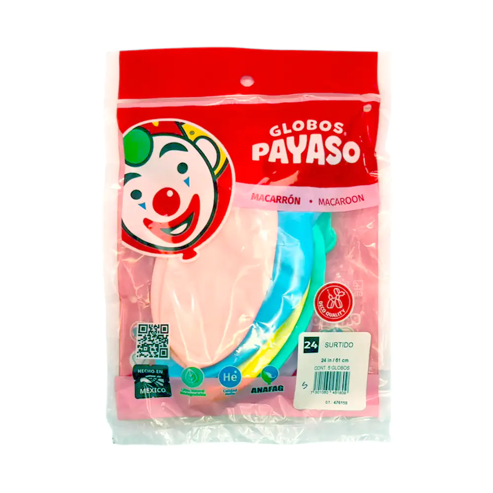 Paquete con 5 globos payaso de 24 pulgadas - 61cm en tonos macarrón /…