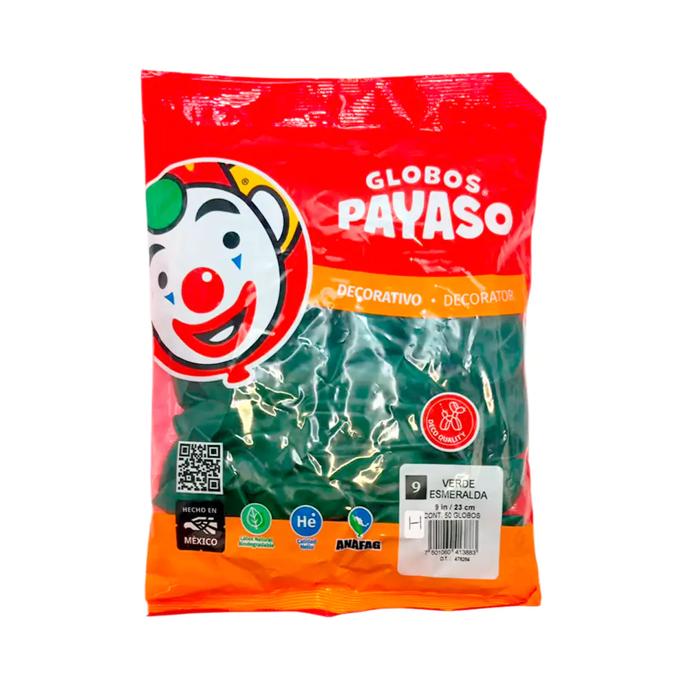 Paquete con 50 globos payaso de 9 pulgadas en tono verde esmeralda / …