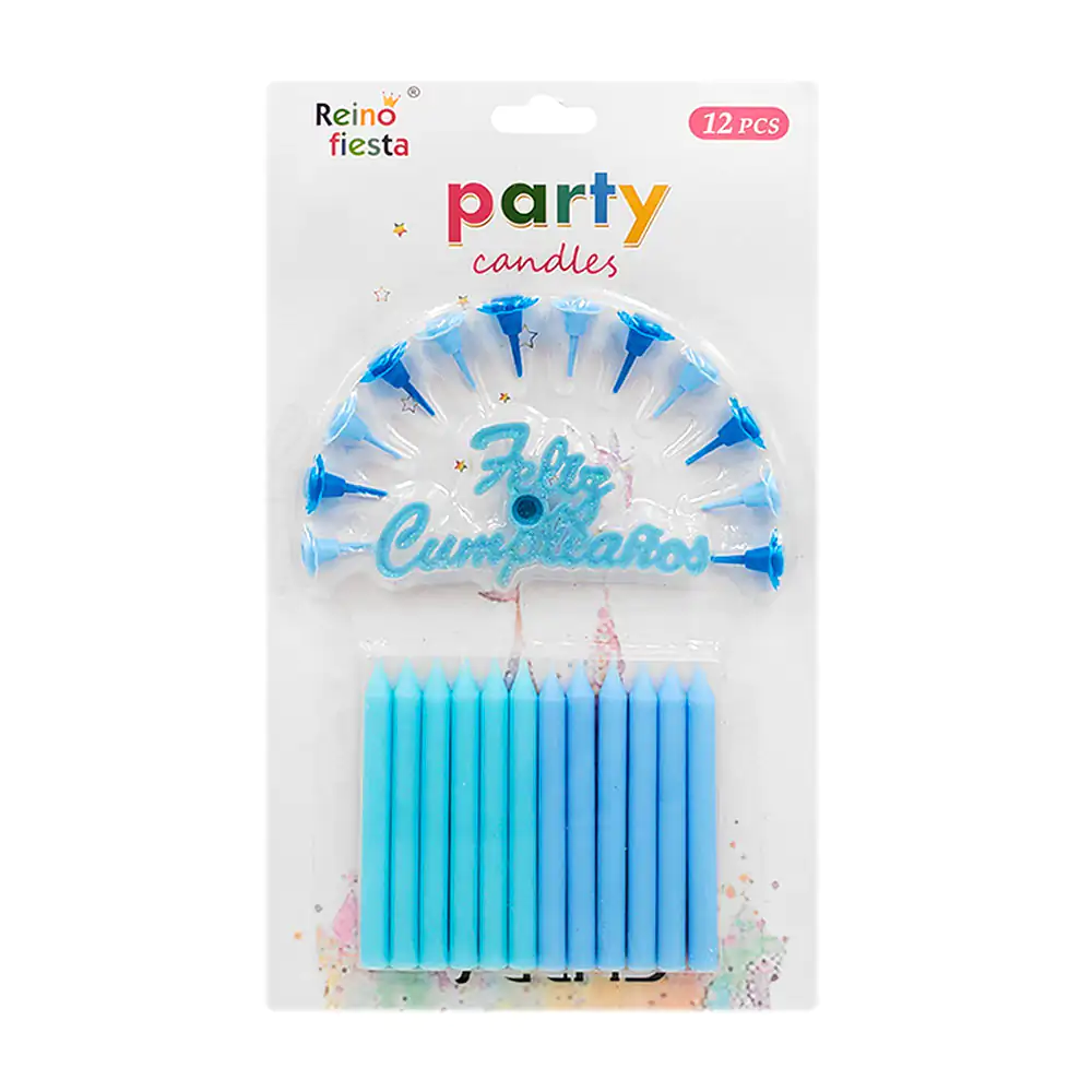 Blíster reino fiesta con 12 velas decorativas para cumpleaños en colo…