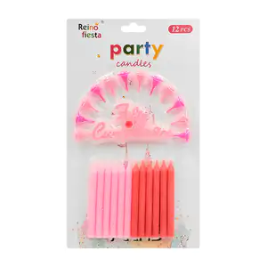 Blíster reino fiesta con 12 velas decorativas para cumpleaños en colo…