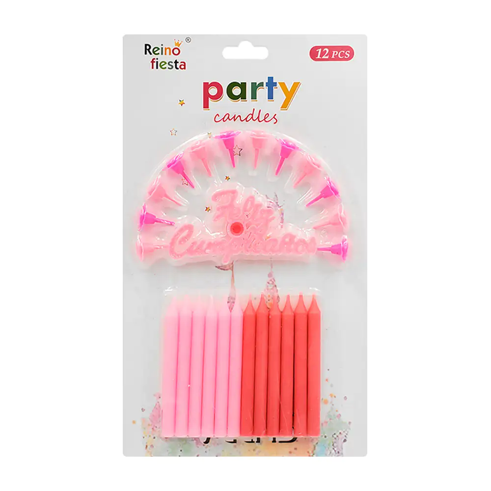 Blíster reino fiesta con 12 velas decorativas para cumpleaños en colo…