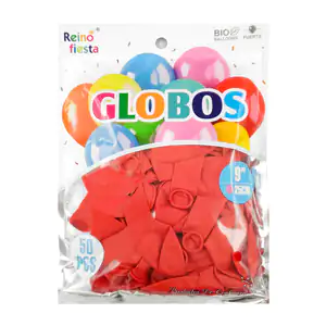 Paquete reino fiesta con 50 globos de látex en color rojo de 9 pulgad…