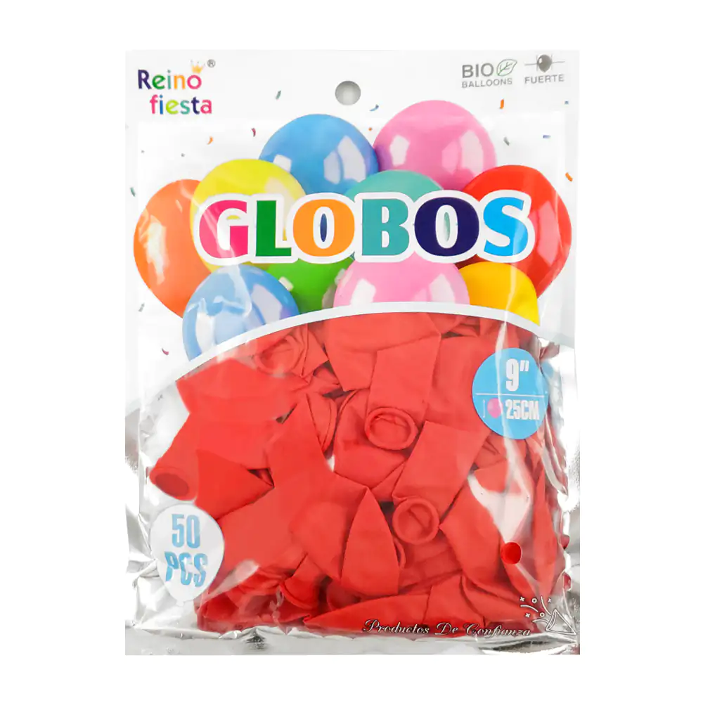 Paquete reino fiesta con 50 globos de látex en color rojo de 9 pulgad…