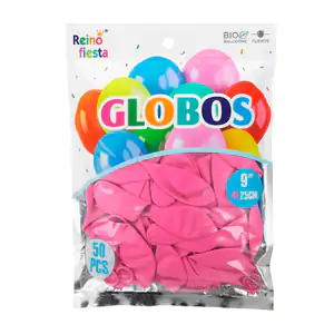 Paquete reino fiesta con 50 globos de látex en color rosa de 9 pulgad…