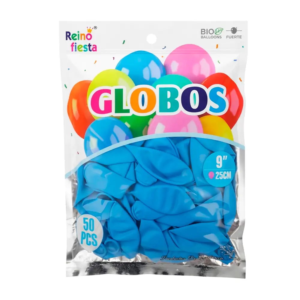 Paquete reino fiesta con 50 globos de látex en color azul de 9 pulgad…