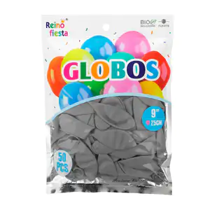 Paquete reino fiesta con 50 globos de látex en color gris de 9 pulgad…