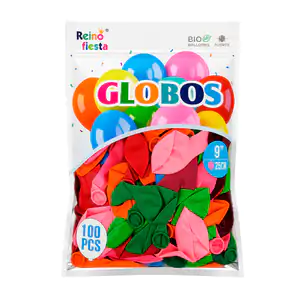 Paquete reino fiesta con 100 globos de latex multicolor de 9 pulgadas