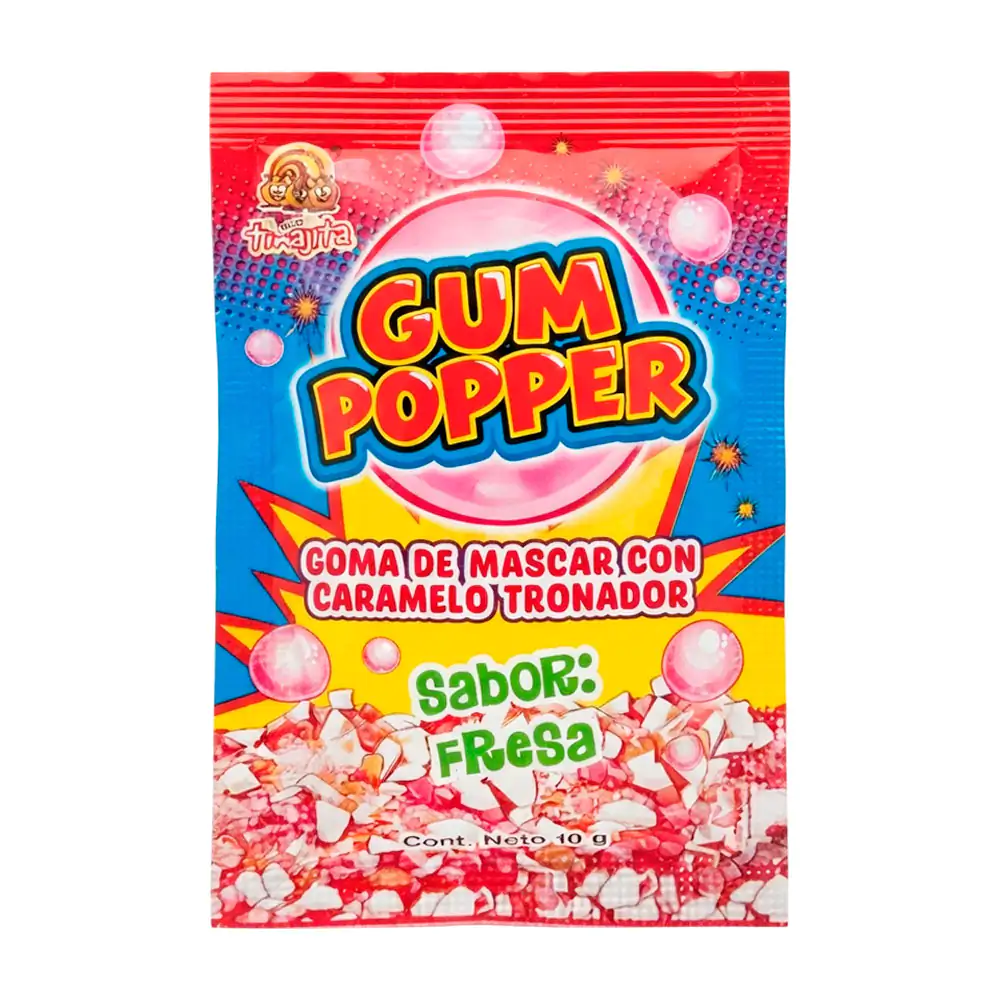 1pza gum popper tinajita goma de mascar con caramelo tronador sabor fresa 10g / 537591