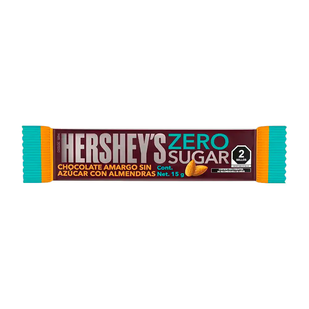 1pza chocolate hersheys amargo sin azúcar con almendras, 15g / 546473