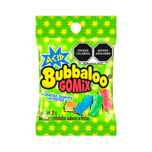 1pza paquete bubbaloo gomix, gomitas suaves aciditas sabor a frutas, …