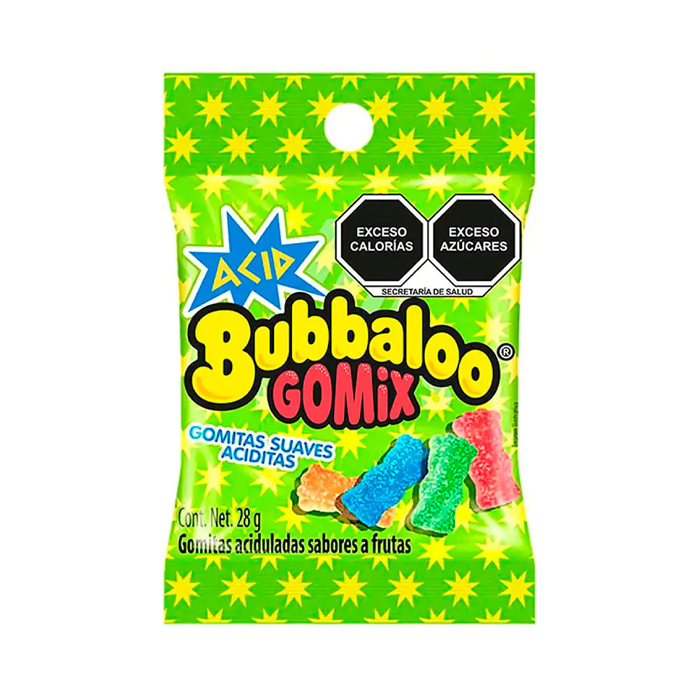 1pza paquete bubbaloo gomix, gomitas suaves aciditas sabor a frutas, 28g / 566195