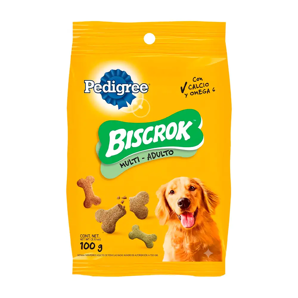 Botana para perros adultos biscrok con calcio y omega en forma de hue…