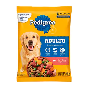 1pz bolsa de croquetas pedigree para perros adultos, sabor res con ve…