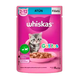1pza alimento húmedo whiskas para gatitos fillets sabor atún, 85g / 5…