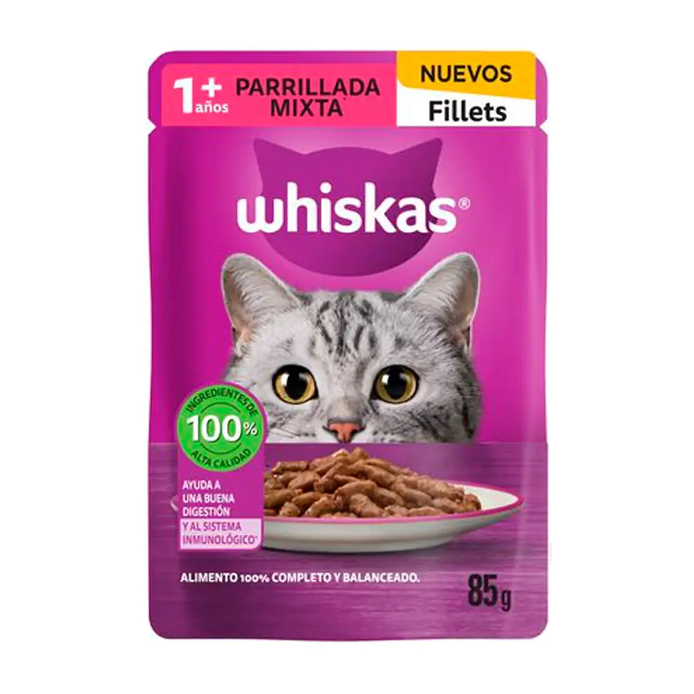 1pz alimento húmedo whiskas fillets sabor parrillada mixta para gatos…
