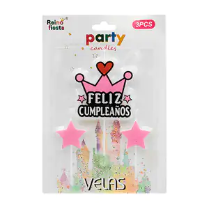 Blíster reino fiesta con 2 velas de estrella y vela de corona en colo…