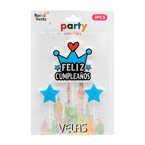 Blíster reino fiesta con 2 velas de estrella y vela de corona en colo…