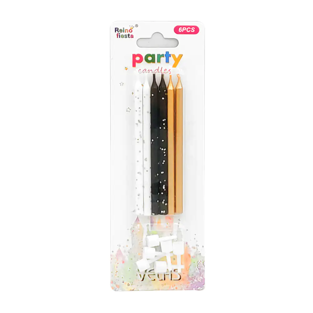 Blíster reino fiesta con 6 velas alargadas para cumpleaños con base, …