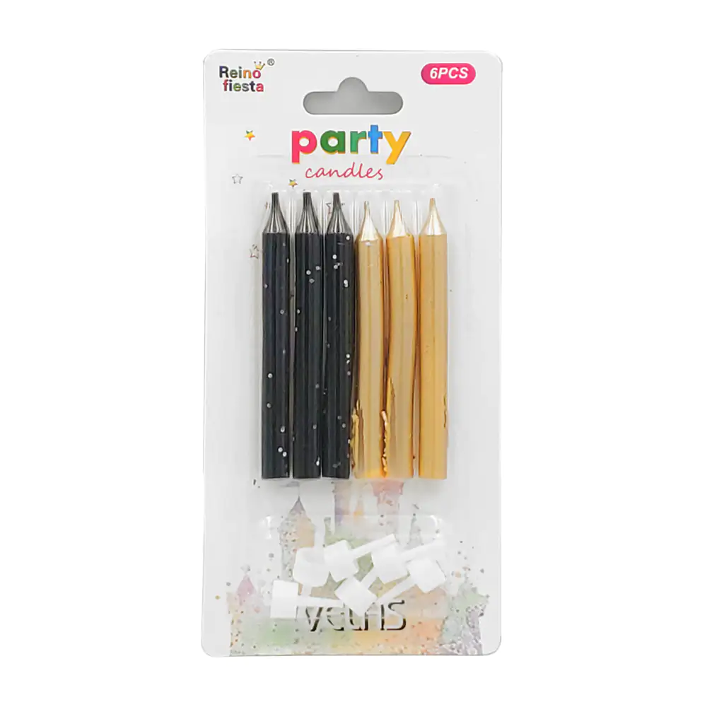 Blíster reino fiesta con 6 velas para cumpleaños con base, variedad d…