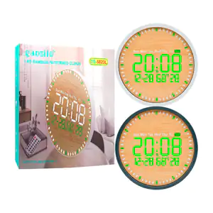 Reloj digital de bambú con despertador, luz led + control remoto, var…