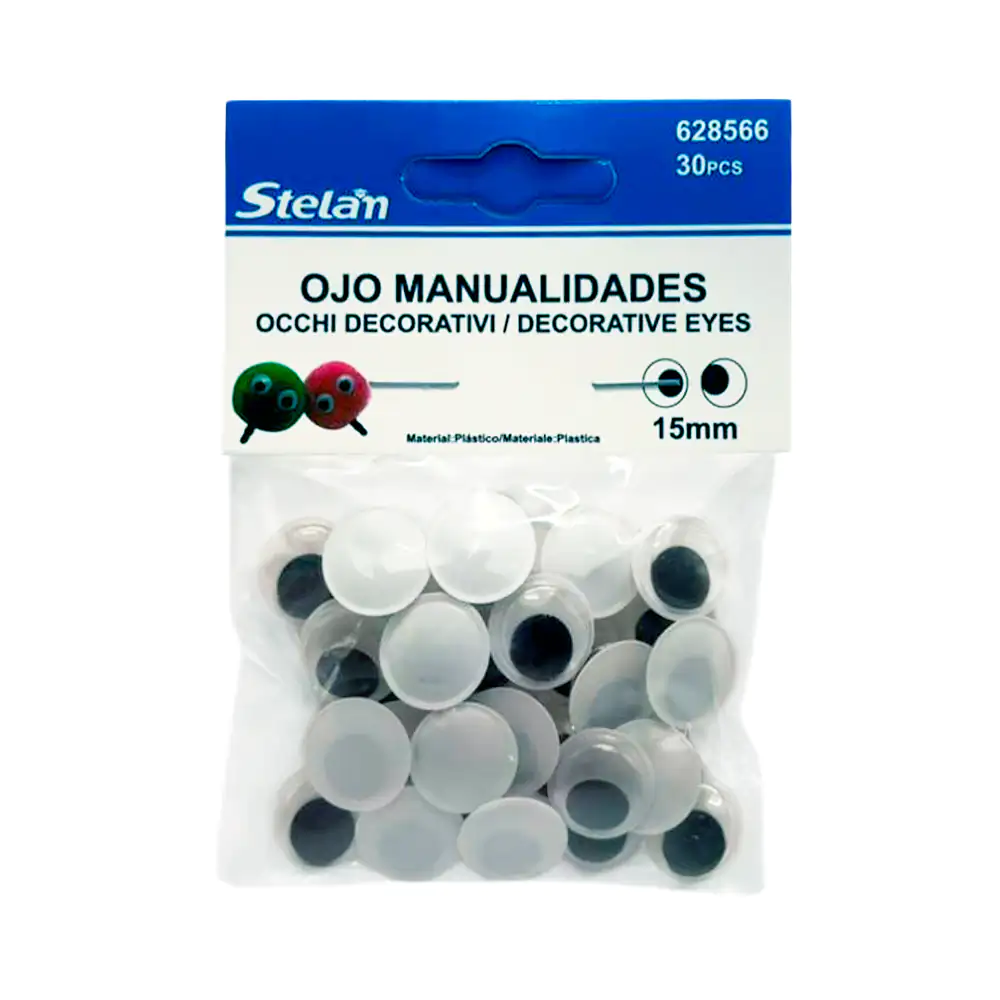 Paquete con 30 ojos decorativos para manualidades de 15mm