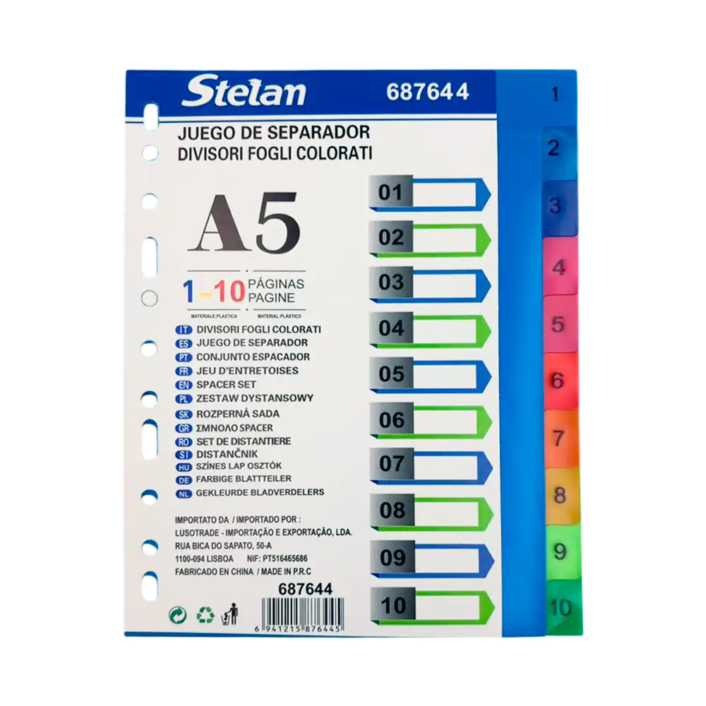 Paquete stelam con juego de 10 hojas separadoras de tamaño a5, varied…