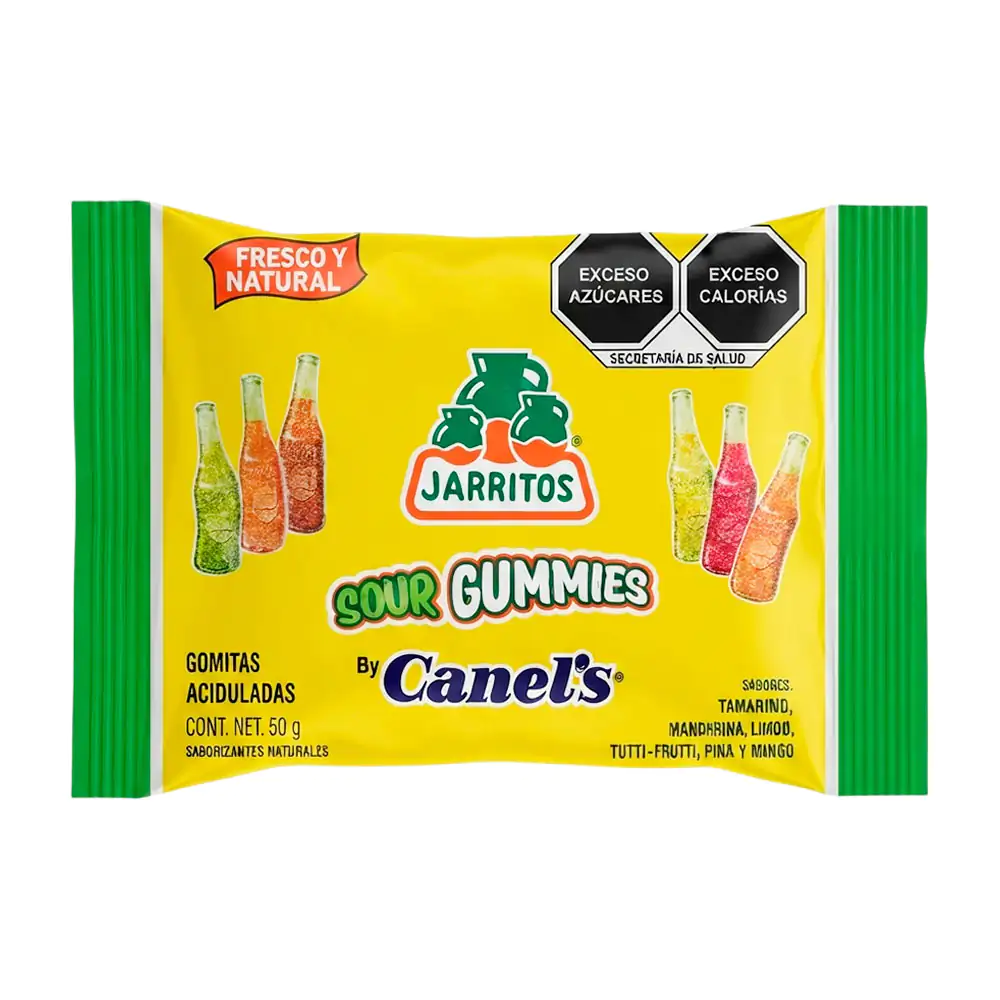 1pza gomitas aciduladas jarritos sour gummies canels 50g, variedad de sabores