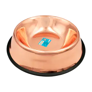 Plato tazón para mascota de acero inoxidable color cobre + antidesliz…
