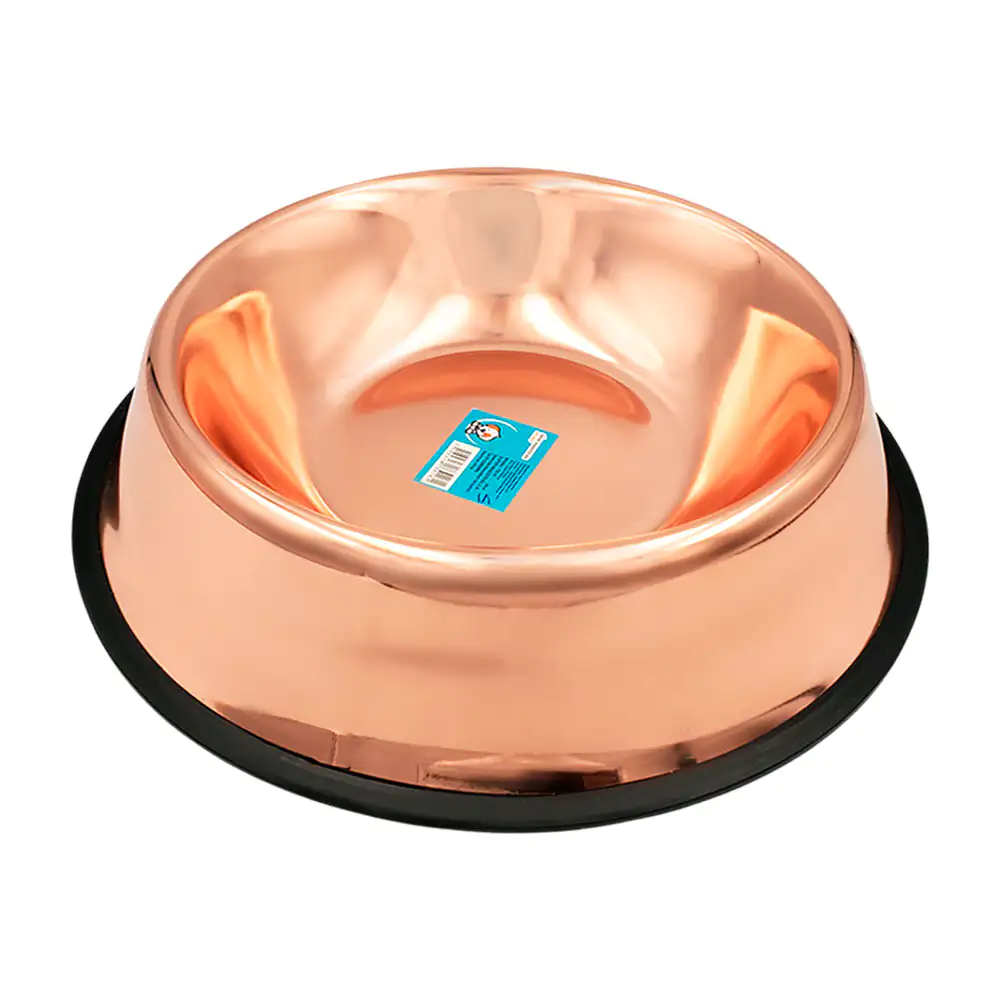 Plato tazón para mascota de acero inoxidable color cobre + antidesliz…