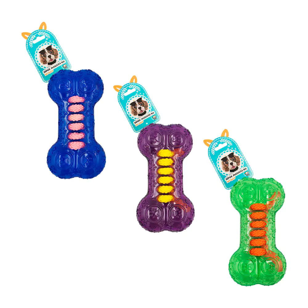 Juguete mordedera con forma de hueso con cuerda + textura de huellas,…