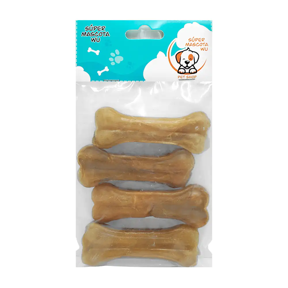 Paquete con 4 huesos de 8cm de carnaza para perro / 73533