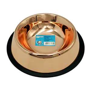 Plato tazón metálico para mascota color cobre con antideslizante, 15c…