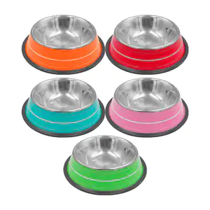 Plato tazón metálico para mascota con diseño de lineas + antideslizan…