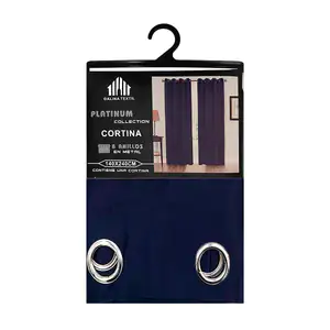 Cortina de tela tipo blackout, color azul marino con textura lisa / 8…