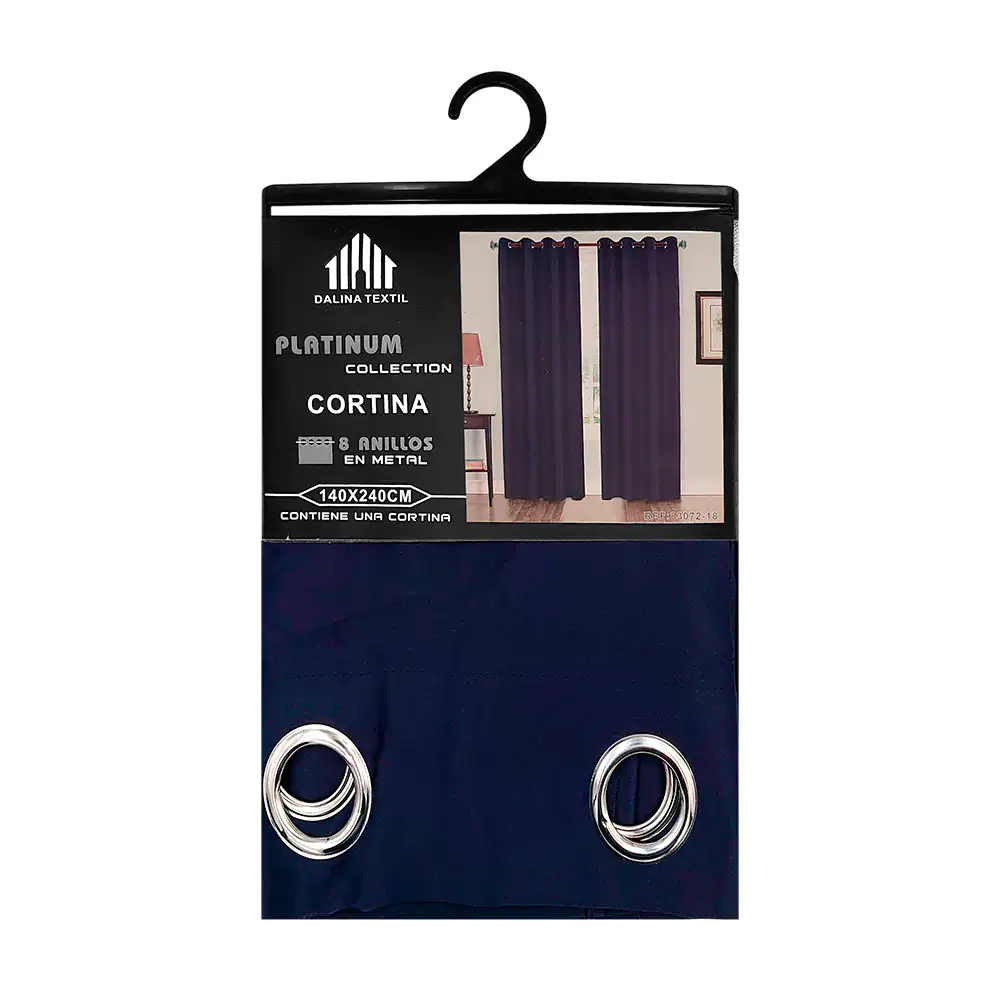 Cortina de tela tipo blackout, color azul marino con textura lisa / 8…