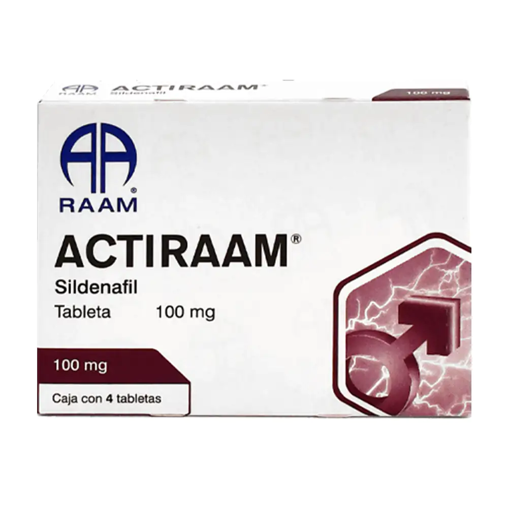 Caja con 4 pastillas actiraam sildenafil de 100mg / 874158