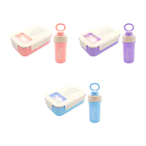 Set tupper cuadrado de 3 compartimentos y utensilios + botella, varie…