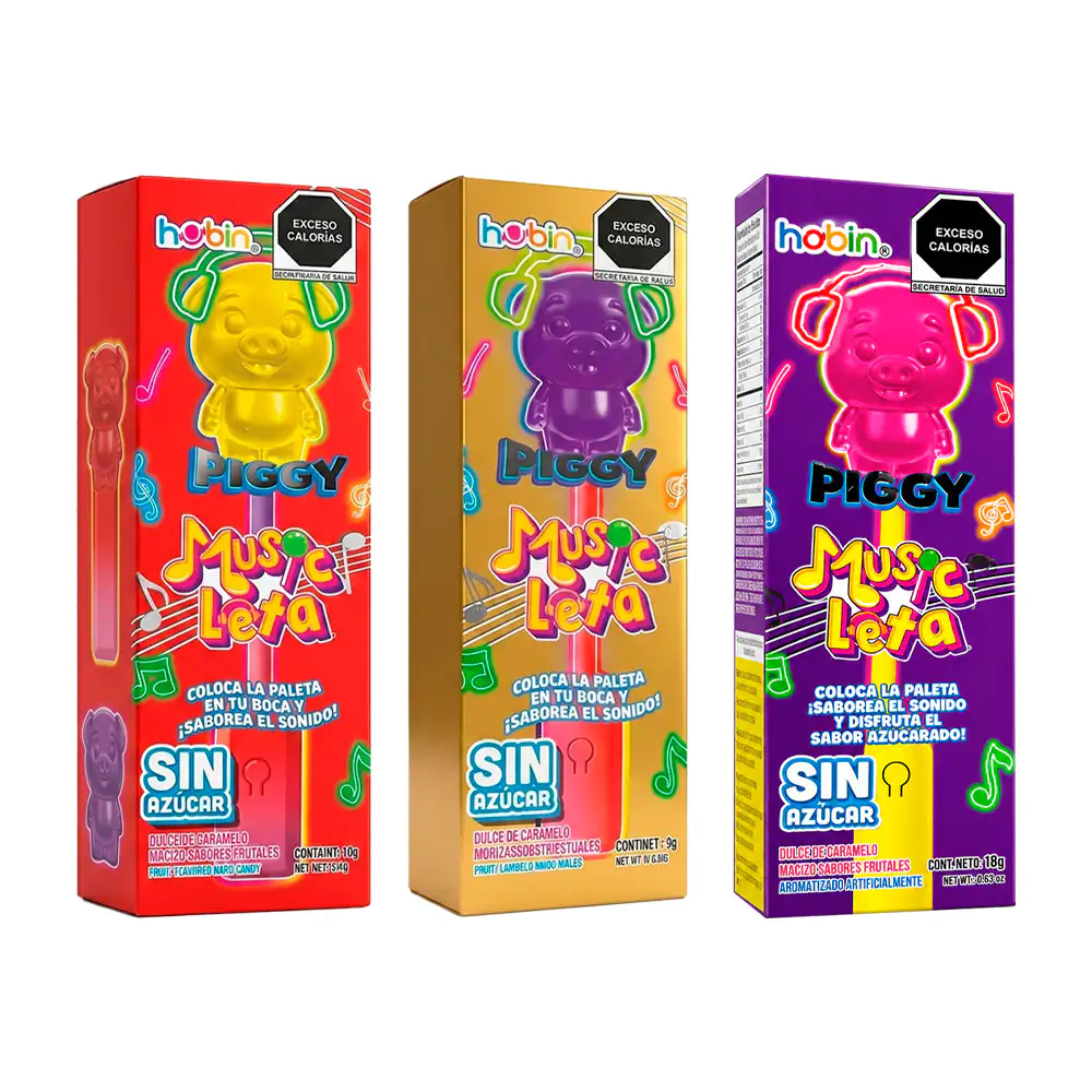 1pz Paleta de dulce hubin music leta piggy sabores frutales sin azúca…