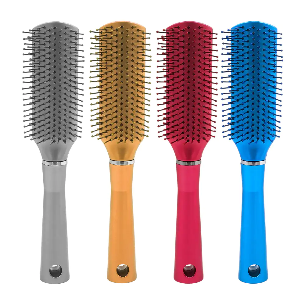 Cepillo rectangular alargado con cerdas de plástico en colores metáli…