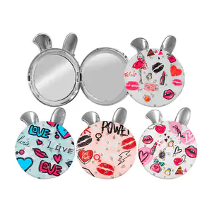1pz espejo doble de bolsillo con orejitas de conejo y glitter, varied…