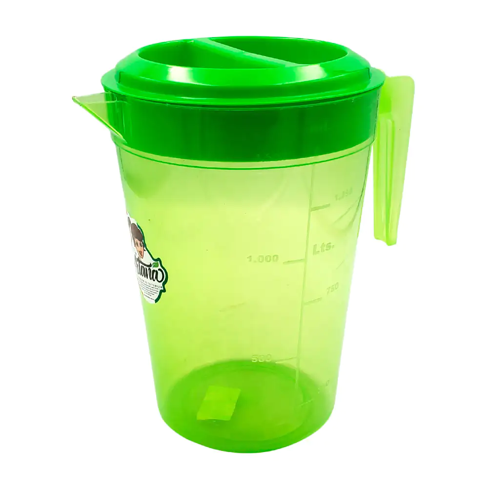 Jarra de plastico resistente de 1.7 litros con tapa y agarradera, var…