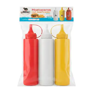 Paquete con 3 contenedores de plástico para ketchup, mostaza o crema,…