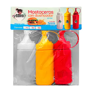 Paquete con 3 contenedores de plástico para ketchup, mostaza o crema,…